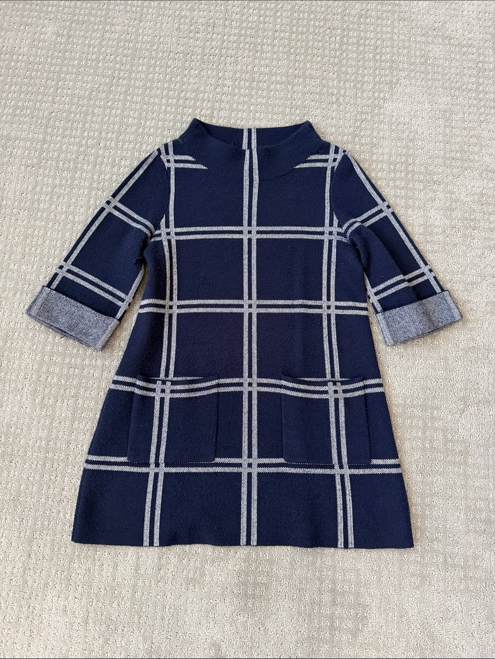 60s Mod Navy Plaid Knit Mini-Dress - from Anthropologie